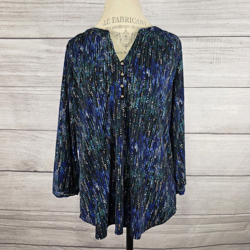 Dana Buchman Black and Blue Dotted Pattern 3/4 Sleeve Blouse